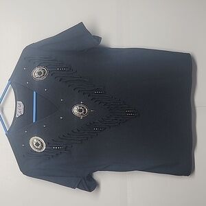 Sas'sa vintage charcoal fringe silver conchos beads cowgirl shirt.